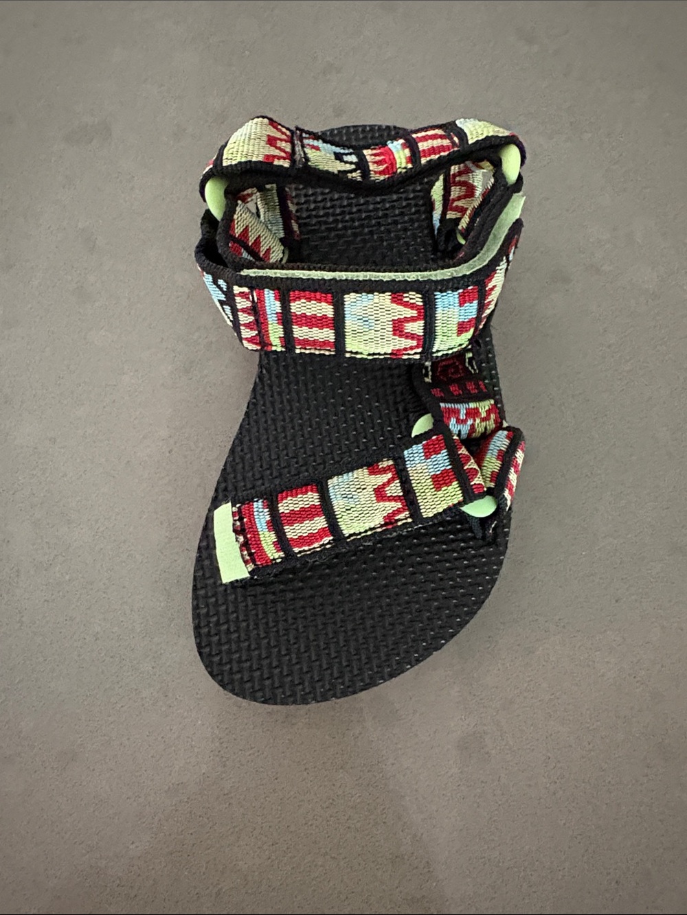 Teva Kids Black Sandal with Neon Green & Multicolor Patterned Straps - Picture 2 of 6